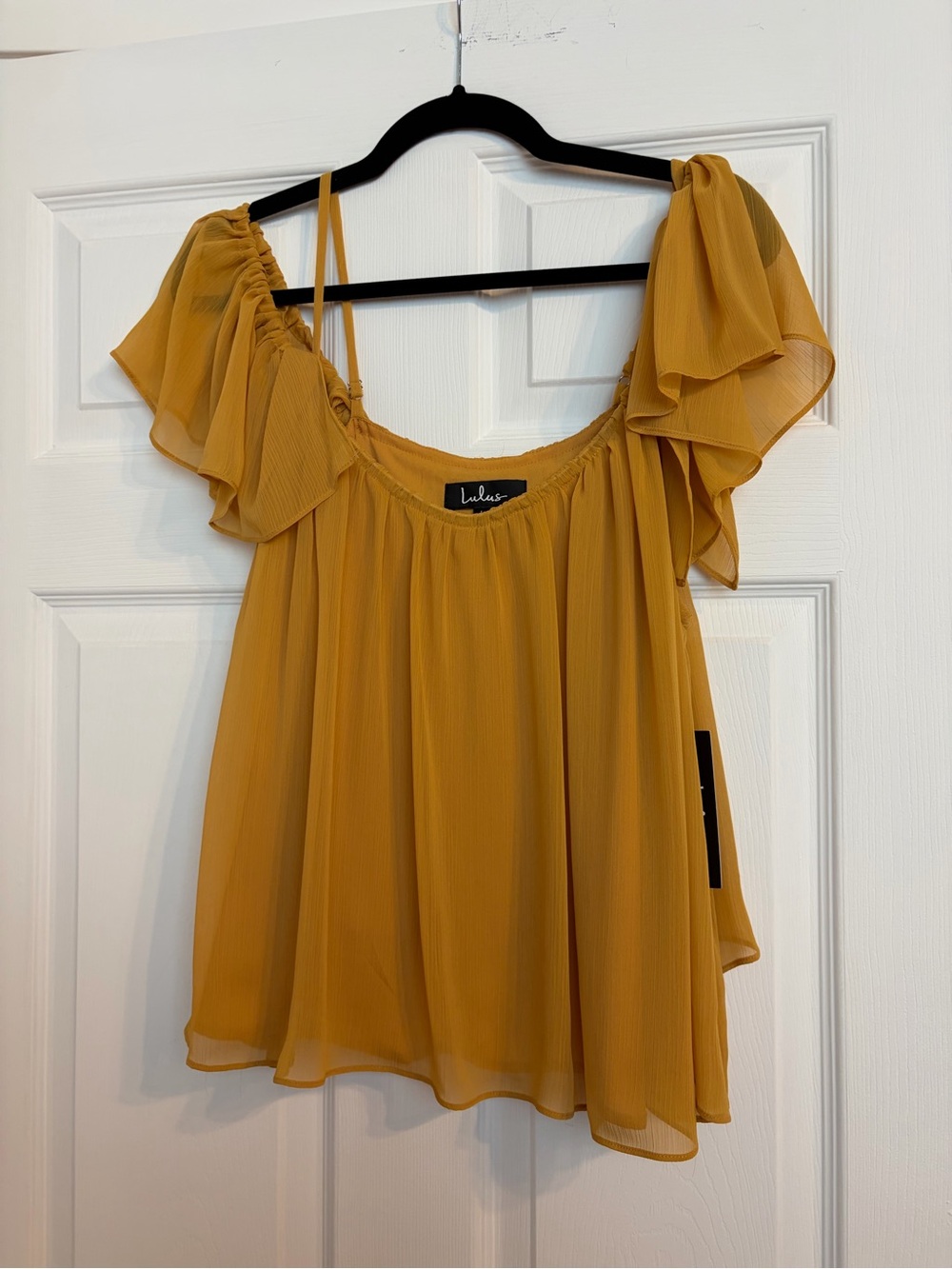 Lulu's Golden Mustard Off-Shoulder Flutter Sleeve Blouse